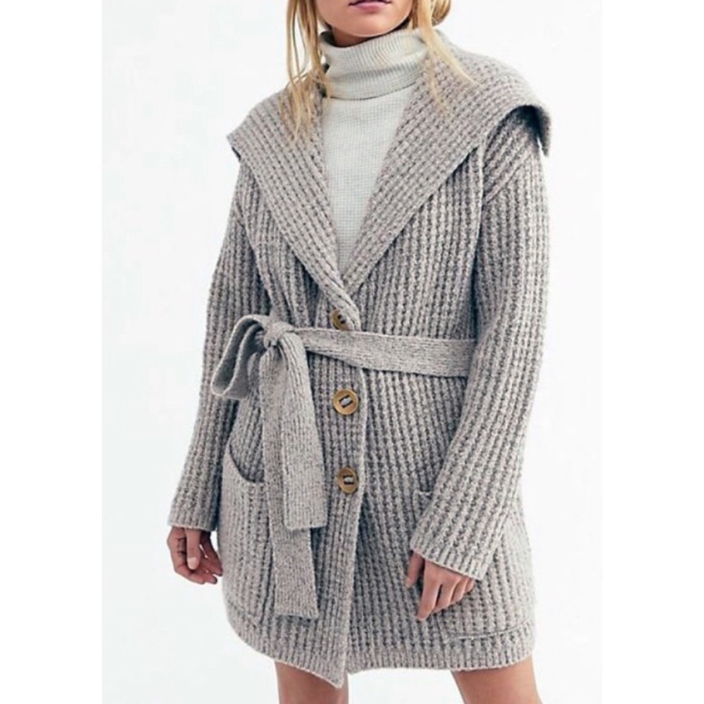 Free People Chunky Waffle Knit Long Open Cardigan